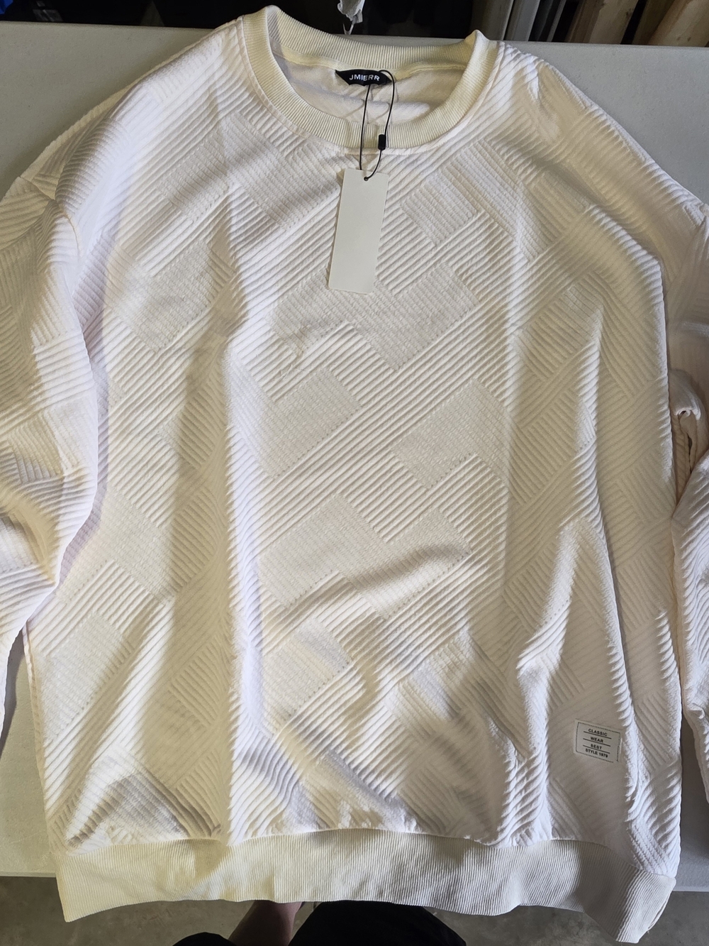 Just My Size Men's Cream Textured Crewneck Sweatshirt - Geometric Knit